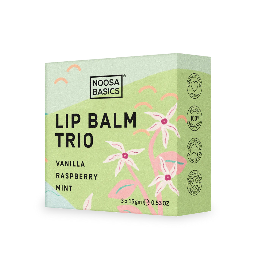 Lip Balm Trio - Vanilla, Raspberry and Mint by Noosa Basics