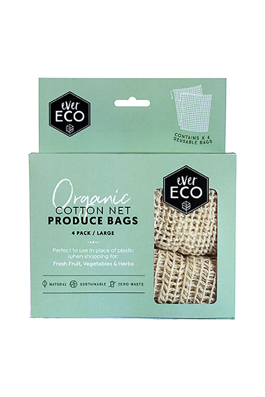 Organic Cotton Net Produce Bags by Ever Eco - 4 Pack