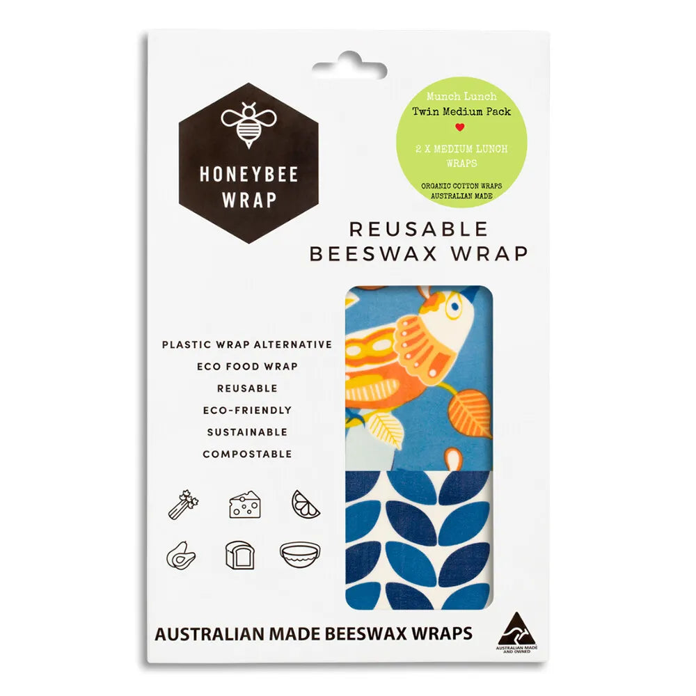 Honeybee Wraps 2 x Medium Reusable Beeswax Wraps