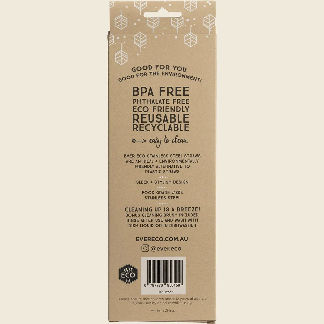 Straws STAINLESS STEEL BENT (4 Pack) by Ever Eco