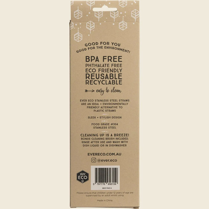 Straws STAINLESS STEEL BENT (4 Pack) by Ever Eco