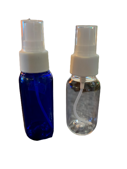 Bottle-Blue or Clear PET plastic with White spray top-50ml