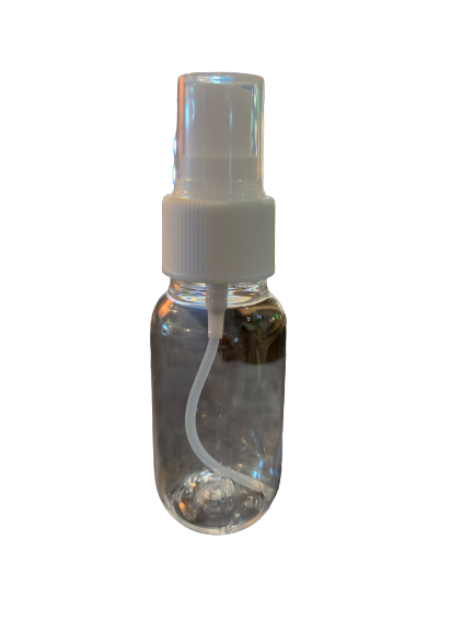 Bottle-Blue or Clear PET plastic with White spray top-50ml