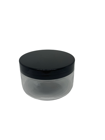 Bottle-Jar Clear PET plastic with Black screw lid-250ml