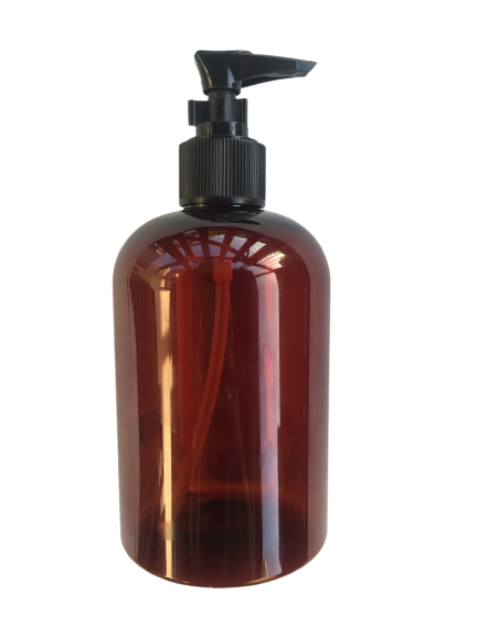 Bottle - Amber PET plastic with Black Pump - 500ml