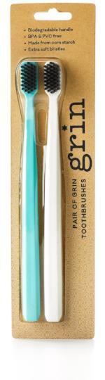 Charcoal- infused Biodegradable Toothbrush (Soft Twin Pack) - Grin Natural