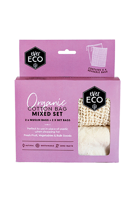 Organic Cotton Produce Bags (Mixed Set) by Ever Eco - 4 Pack