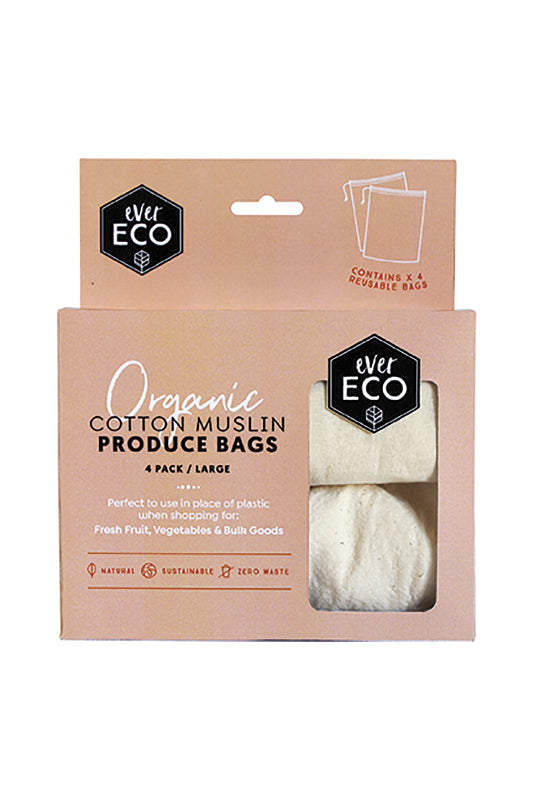 Organic Cotton Muslin Produce Bags by Ever Eco - 4 Pack