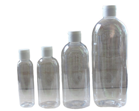 Bottles-Clear PET plastic with white dispenser cap