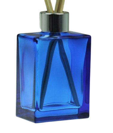 Reed Diffuser Blue Bottle Glass Rectangular with Silver Cap