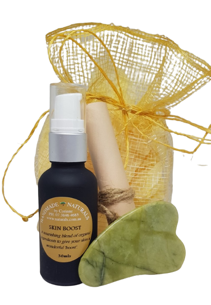 Skin Boost Serum and Jade Guasha Massage Tool Set by Handmade Naturals